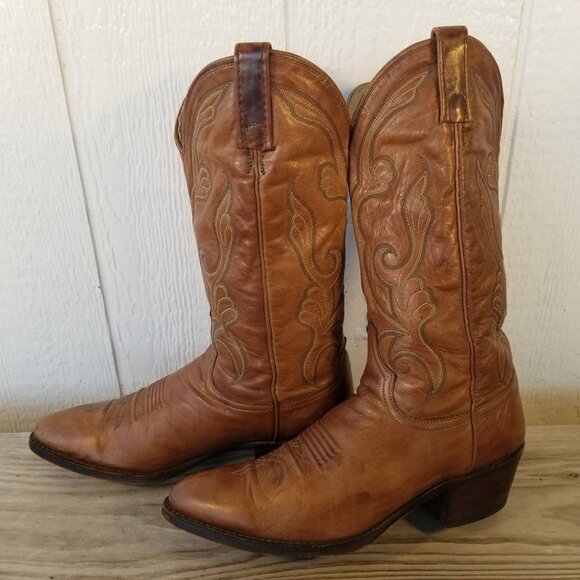 Vintage Goatskin Mens Brown Leather Cowboy Western Boots 9.5 D 16776 USA - Picture 2 of 14
